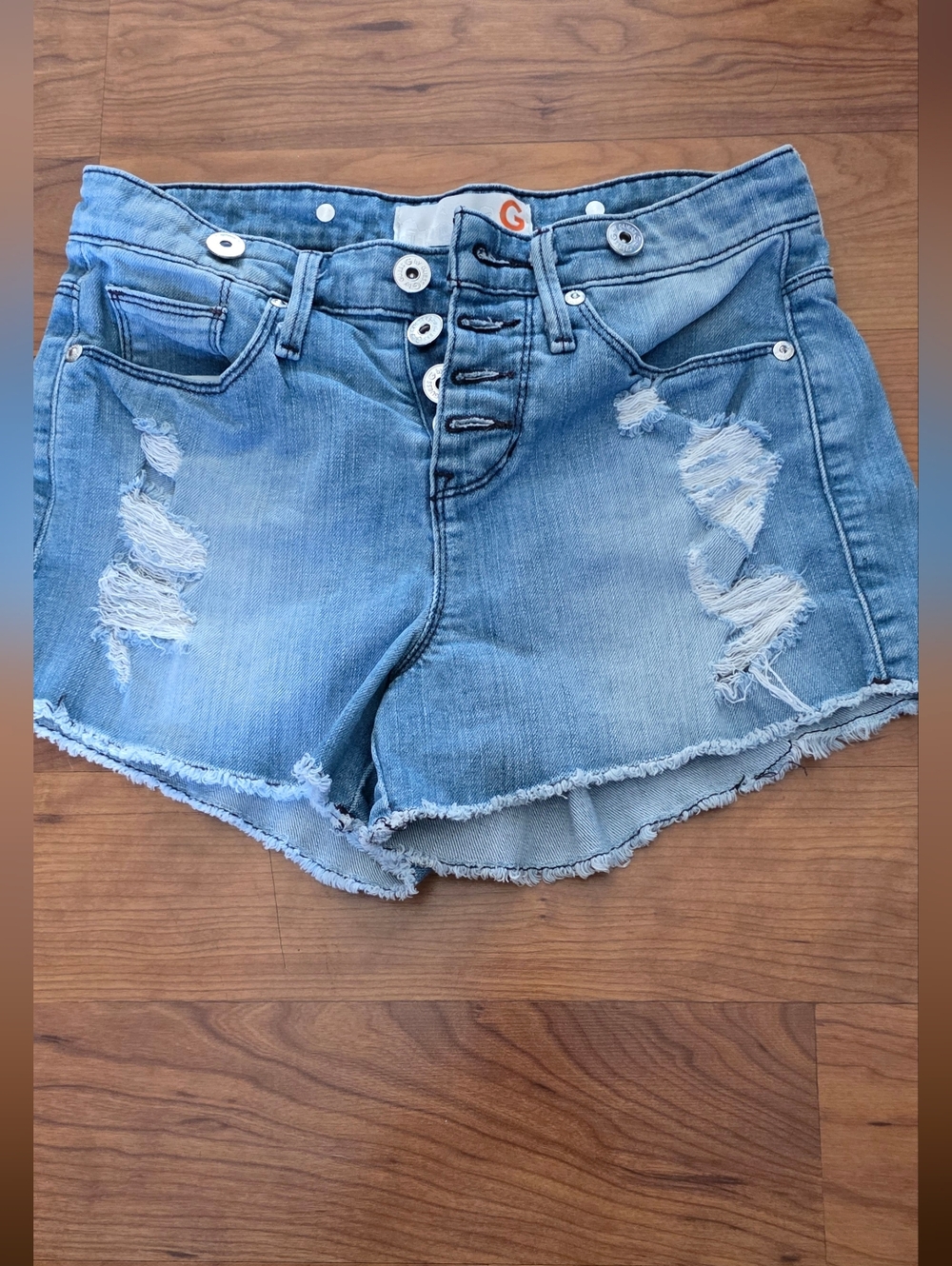 GUESS Light Blue Distressed Denim Shorts